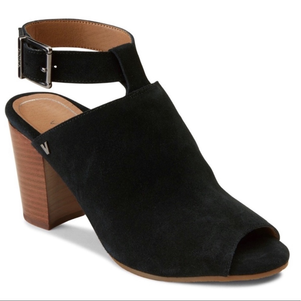 Vionic kaia black suede block heel bootie 7.5 wide